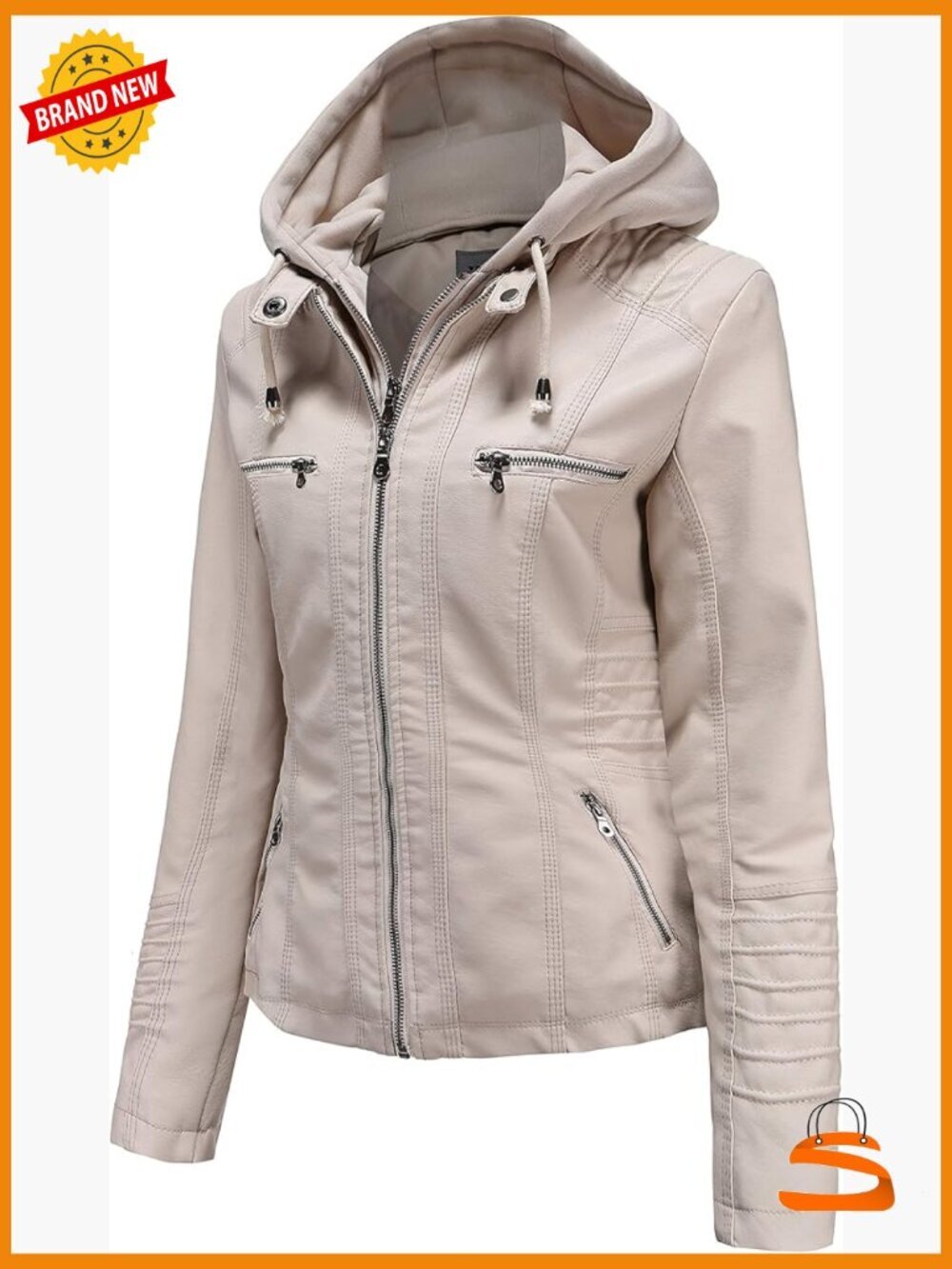 Faux Leather Motorcycle Jacket with Removable Hood Plus Size